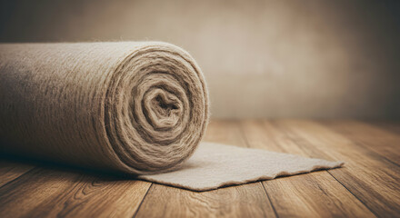 Rolled Beige Fabric On Wooden Floor