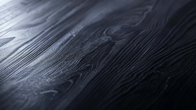 Close up view of textured black wood surface showcasing intricate grain patterns and glossy finish, evoking elegance, sophistication, and natural beauty in design.
