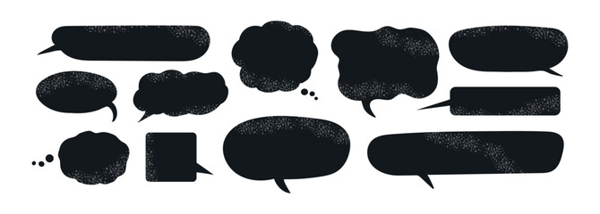 Set collection of black hand drawn grunge text boxes chat bubbles silhouettes.