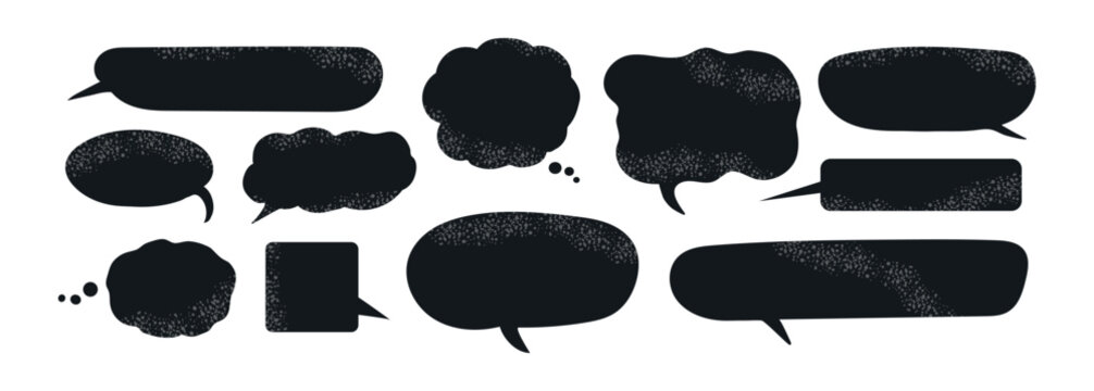 Set collection of black hand drawn grunge text boxes chat bubbles silhouettes. - Powered by Adobe