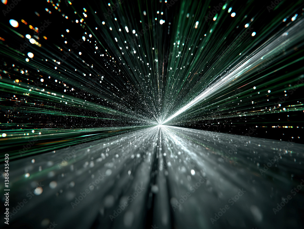 Poster a conceptual image of digital technology, featuring a glowing central point within an intricate netw