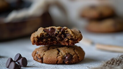 Fototapeta premium Delicious Chocolate Chip Cookies Closeup Photography