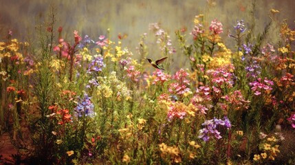 Obraz premium Generic Pastel Wildflower Perspective Hummingbird Patch