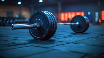 Professional Gym Equipment: Close-Up of a Barbell in Modern Fitness Center