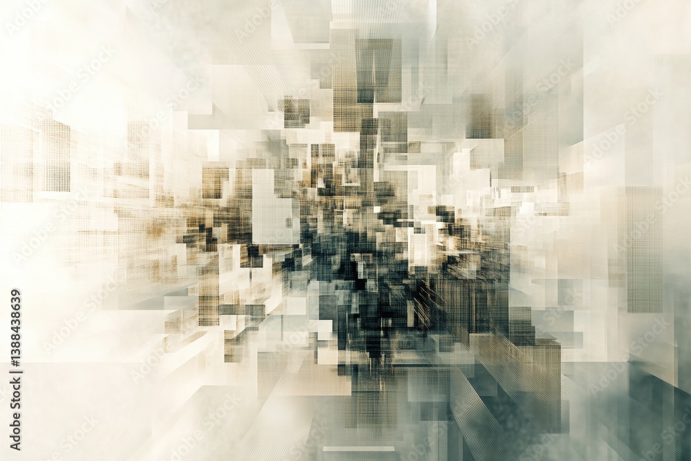 Aufkleber Abstract digital background featuring structured pixel-like forms in soft neutral shades for modern design projects