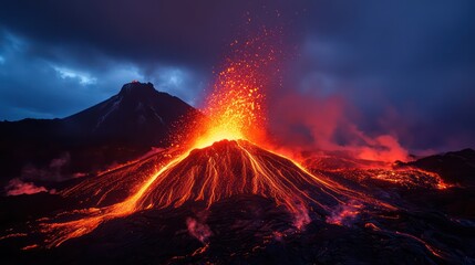 Volcanic Eruption Nighttime Landscape