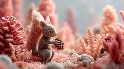Obraz premium Generic Squirrel Pinecone Overview Forest Pastel Colorful