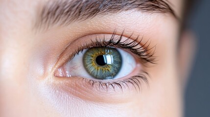 Fototapeta premium Close-up of a healthy, beautiful eye. Detailed view of the iris, pupil, lashes, and skin