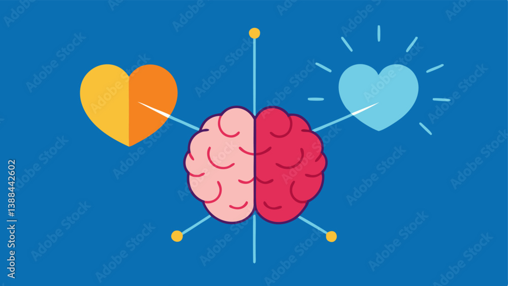 Poster heart and brain connection a heart and a brain intertwined with light beams connecting them symboliz