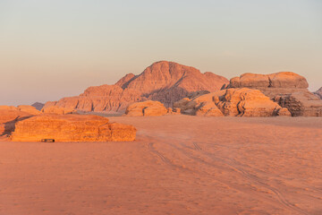 Naklejka premium Rocky landscape of Wadi Rum desert, Jordan