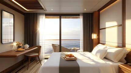 Fototapeta premium Modern Minimalist Hotel Bedroom