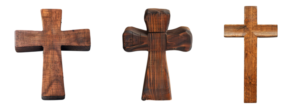 Holy Wooden Cross Set on Transparent Background