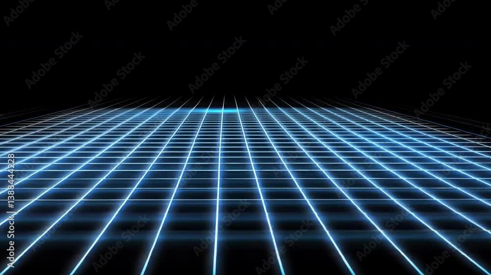 Poster futuristic digital grid design glowing blue lines create depth and perspective in abstract technolog