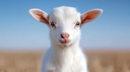 Obraz premium Adorable white baby goat in a field