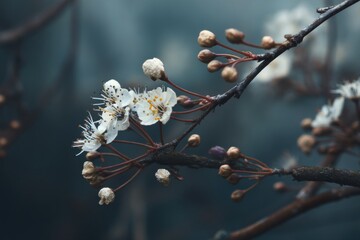 Blooming white cherry blossoms during springtime awakening