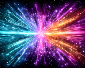 Obraz premium Vibrant multicolored light burst explosion radiating outwards from central point on dark background