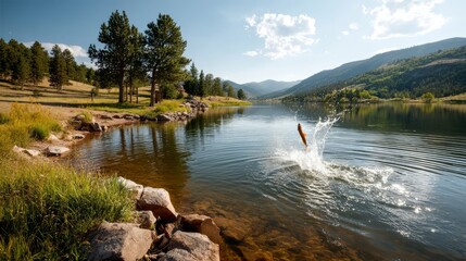 Generic Colorado Lake Moment Trout Jumping Quick Healthy