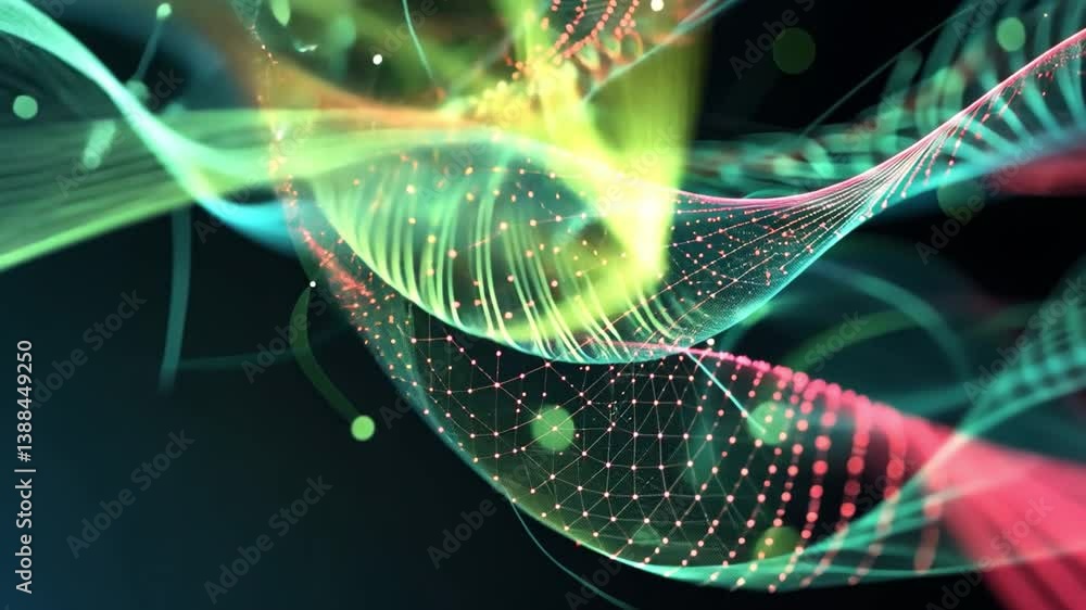 Poster colorful abstract waves and glowing particles dynamic visual experience of vibrant hues and intricat