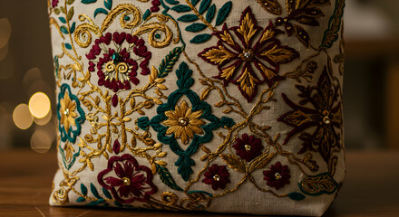 Detailed Embroidered Patterned White Bag