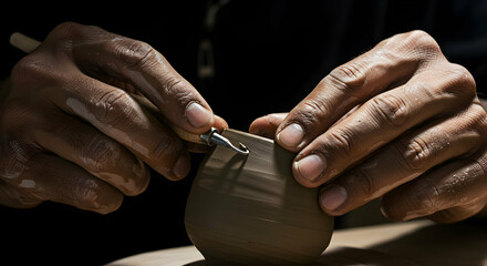Close Up Hands Shaping Clay Pottery
