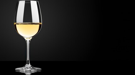 Elegant White Wine Glass on Reflective Black Table Against Dark Background Studio Shot