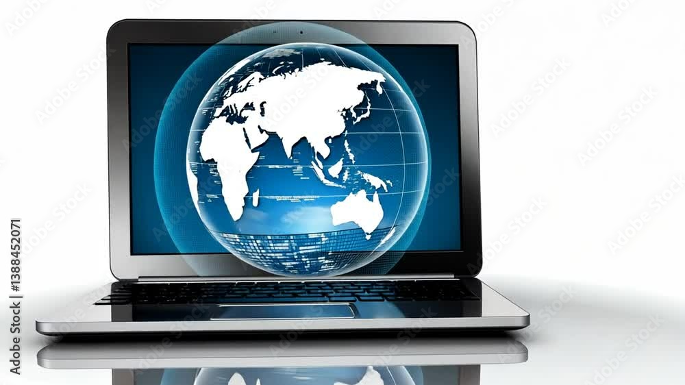 Poster visual representation of global connectivity through a laptop generative ai