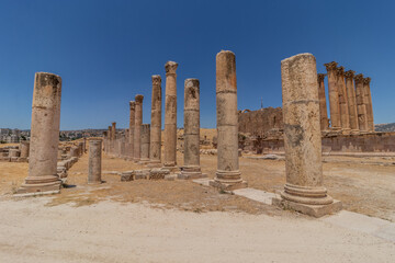 Temple of Artemis ruins in the ancient city Jerash, Jordan