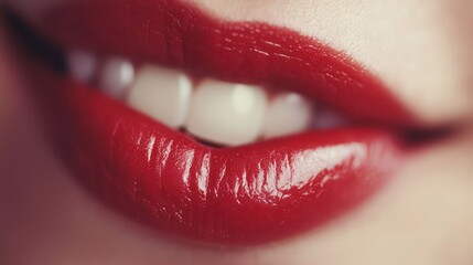 Obraz premium Woman Red Lipstick Smile Closeup