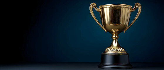 Golden trophy cup centered on a dark blue background