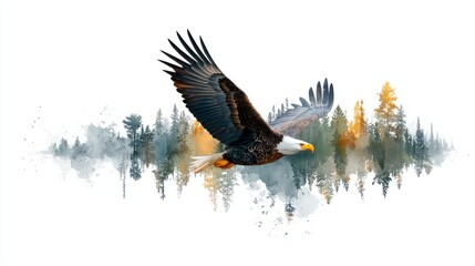 Obraz premium Generic Bald Eagle Scene Watercolor Soaring Lake Over