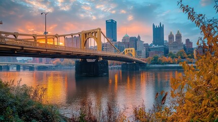 Fototapeta premium City Bridge Sunrise Reflection