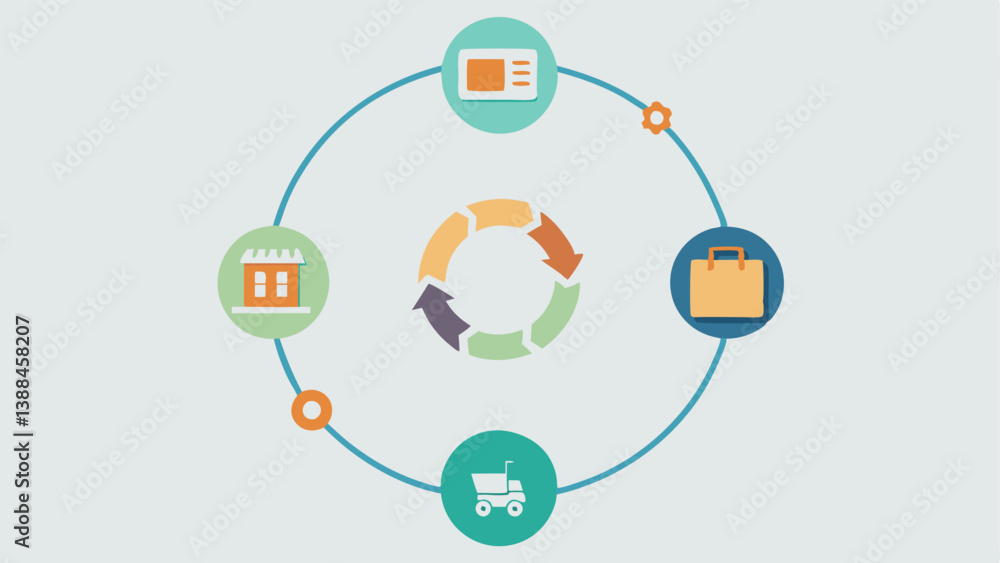 Poster product lifecycle a circular infographic showing the lifecycle of a product with icons for each stag