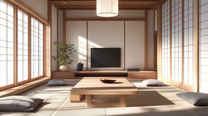 Japanese Style Minimalist Living Room Interior