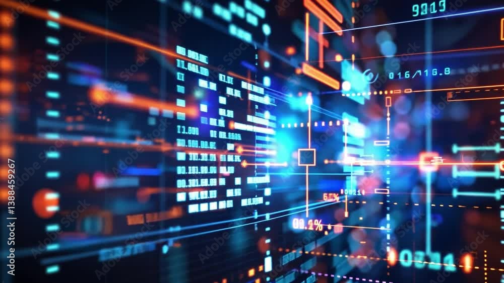 Poster vibrant digital technology abstract background with glowing lines and data streams, showcasing innov