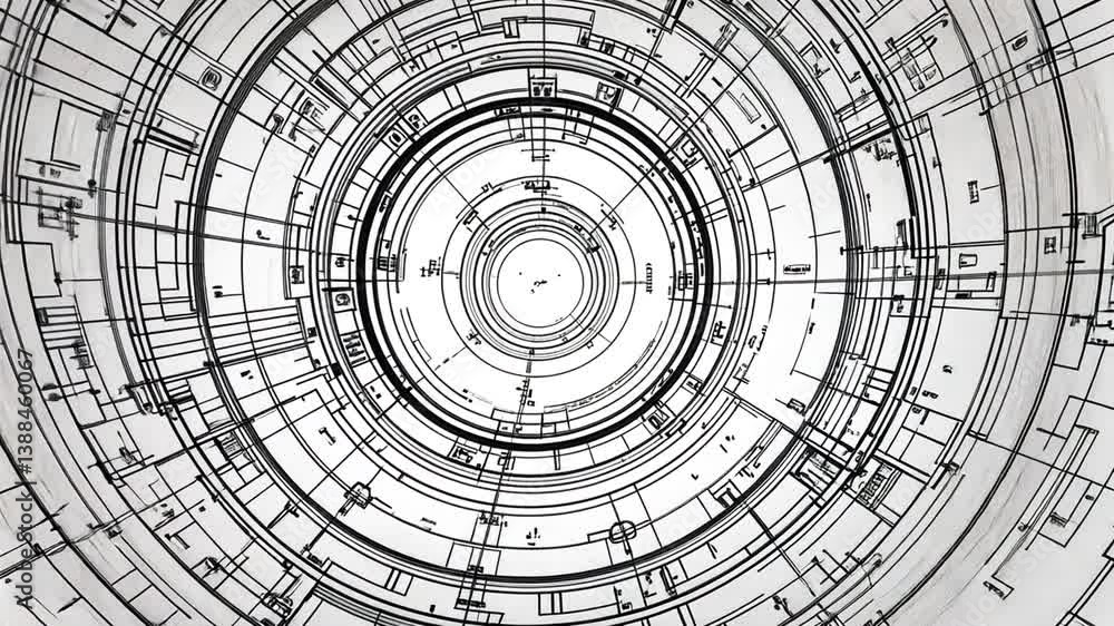 Poster detailed mechanical engineering drawing of a circular design generative ai