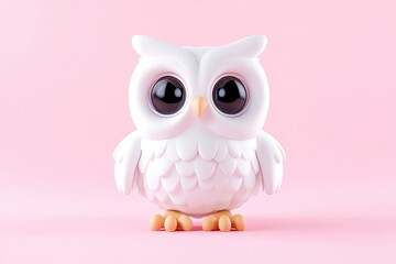 Obraz premium Cute white owl figurine on pink background
