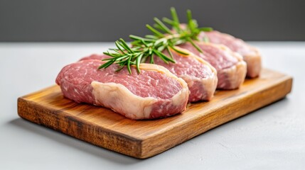 Fototapeta premium Raw beef steaks on a wooden board