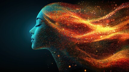 Digital Woman: A Serene Portrait of Data and Light