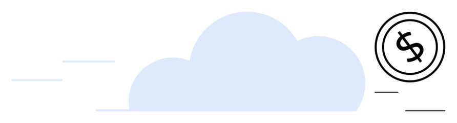 Blue cloud with floating dollar coin symbolizing cloud storage, digital economy, and financial solutions. Ideal for technology, finance, innovation, economy, online services, investments saving flat