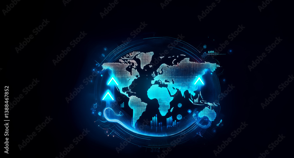 Poster a luminous digital world map glows against a dark backdrop, embodying futuristic connectivity. the d