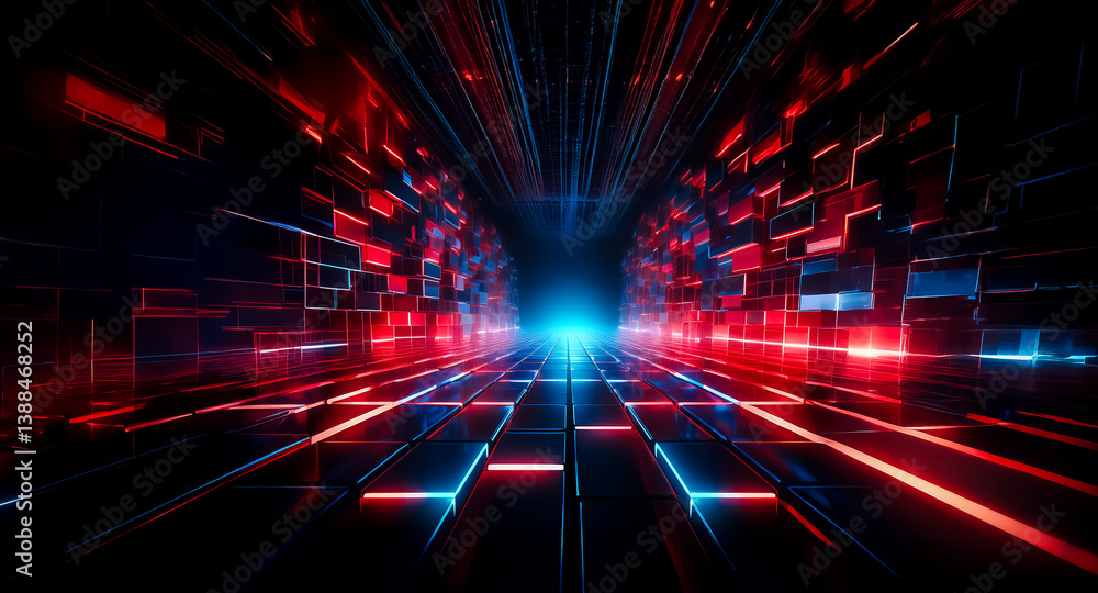Aufkleber a futuristic tunnel with glowing red and blue lights creates a path with perspective. abstract and v