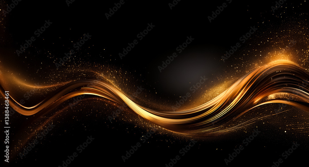 Poster elegant golden wave with shimmering sparkles flows across a dark backdrop, creating a luxurious and 