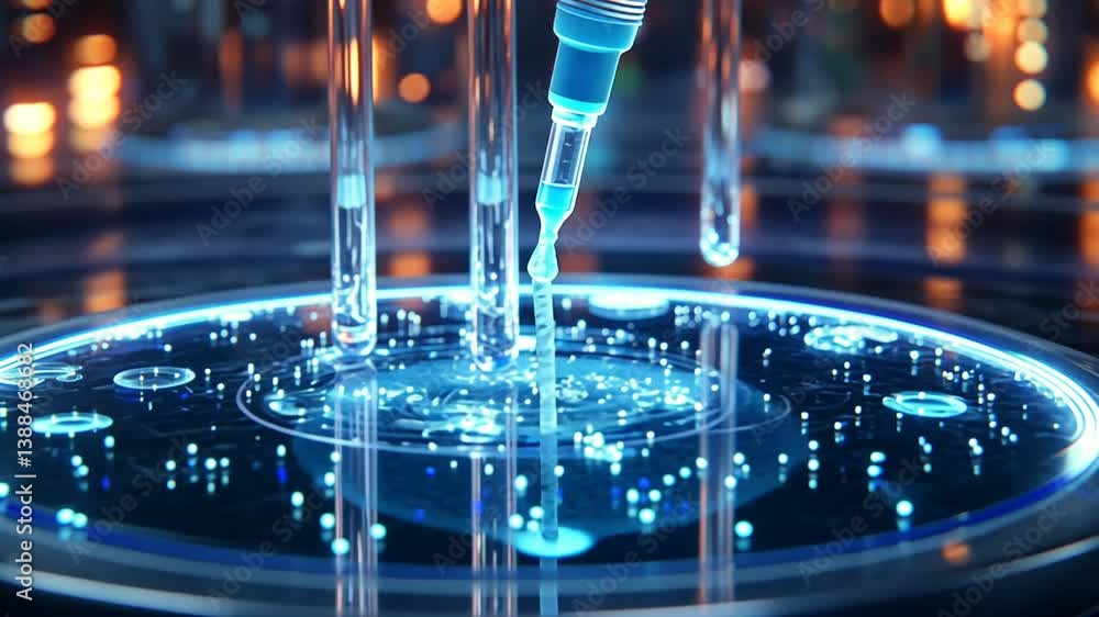 Poster pipette dispensing fluid into test tubes in a laboratory setting generative ai
