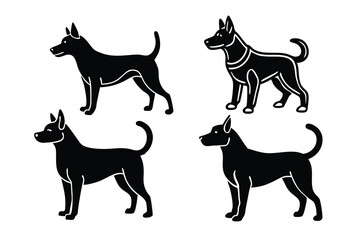 A variant style set of dog silhouette vector. Flat black color dog playing illustration design, dogs symbol isolated on a white background.