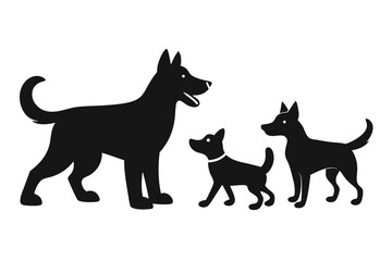 A variant style set of dog silhouette vector. Flat black color dog playing illustration design, dogs symbol isolated on a white background.