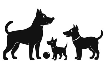 A variant style set of dog silhouette vector. Flat black color dog playing illustration design, dogs symbol isolated on a white background.