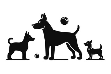 A variant style set of dog silhouette vector. Flat black color dog playing illustration design, dogs symbol isolated on a white background.