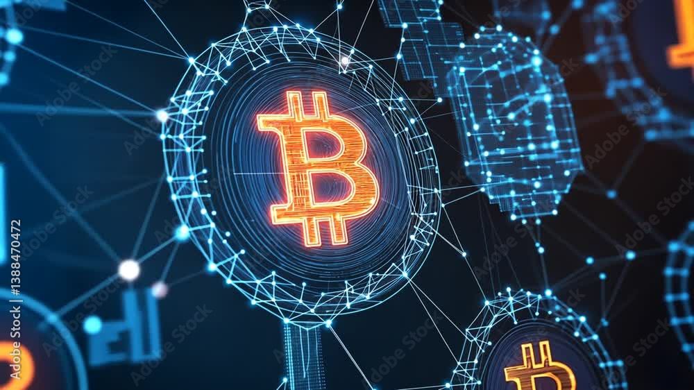 Poster digital wallet concept showcasing bitcoin currency in network design generative ai