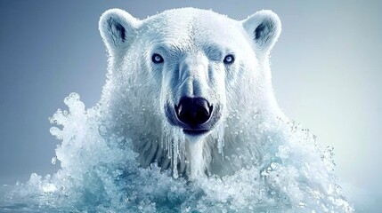 Naklejka premium Majestic Polar Bear Emerging from Icy Water