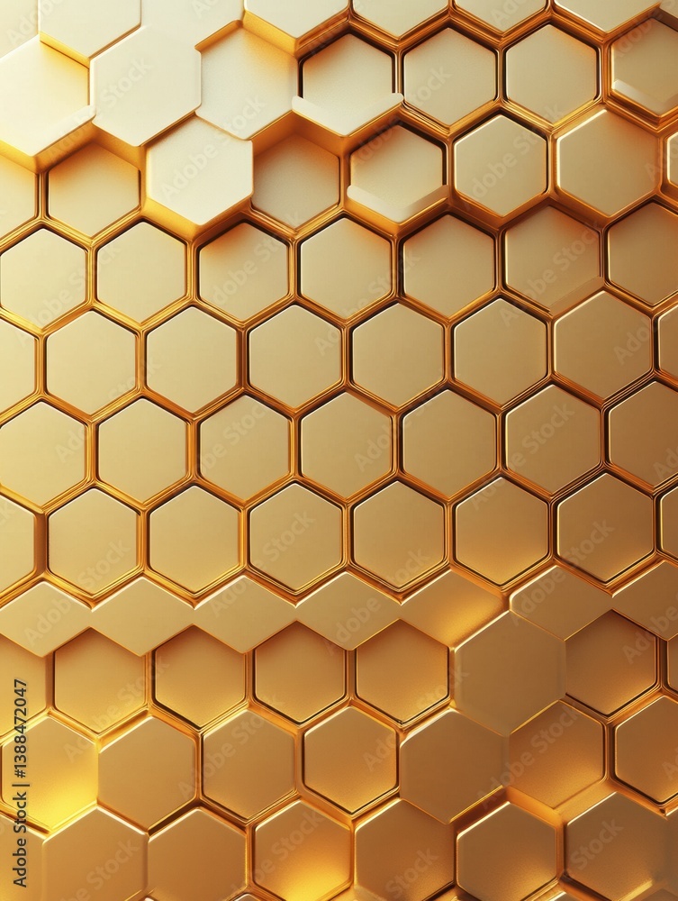 Aufkleber Structured hexagonal honeycomb pattern showcasing golden gradient in modern and organic design style